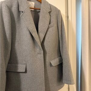 Grey Tailored Wool-Blend Blazer Jacket